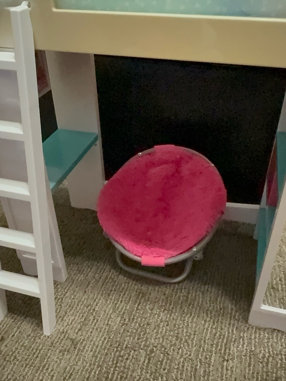 My Life As White Pink & Blue Loft Bed with Pink Fuzzy Papasan Chair Desk - Picture 5 of 14